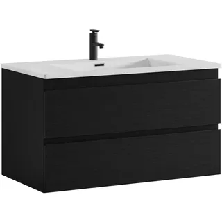 Badezimmer Badmöbel Set Angela 90cm - Schwarz Holz - Unterschrank Schrank Waschb