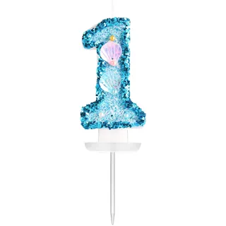 KINBOM 7,5cm Geburtstag Nummer Kerzen, Glitzer Zahlenkerze Blau Kuchenzahlenkerzen Muschel Pailletten Zahlenkerzen für torte Geburtstag Jubiläum Meerjungfrauen-Mottoparty (Zahl 1)