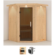 Bild Sauna »Nanna«, (Set), 3,6-kW-Plug & Play Ofen mit integrierter Steuerung beige