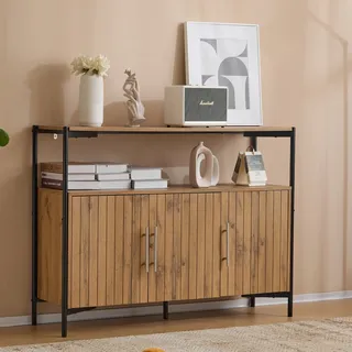 MODFU Kommode Sideboard mit 3 Türen, Schrank Buffet mit verstellbaren Einlegeböden für Wohnzimmer und Flur, Natur - Naturbelassen