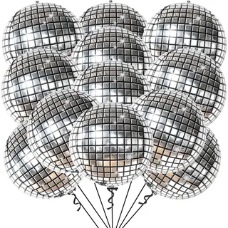 KatchOn, Silberne Discokugel-luftballons – 12 Stück, 22 Zoll | 4D Disco Folienballons für Disco-mottoparty | Mitzvakh Party Dekorations | Luftballons für Disko Tanz Party, Geburtstag Parties