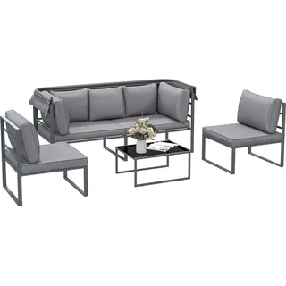 Outsunny Gartenmöbel Set wetterfest Stahl Sitzgruppe für 5 Personen Gartenlounge - Grau