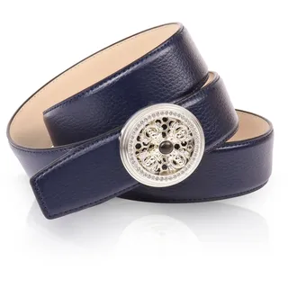Anthoni Crown Ledergürtel ANTHONI CROWN, Damen, Gr. 80, blau, Leder, unifarben, Gürtel Ledergürtel, mit natursilberfarbener Koppelschließe und drehendem Kronen-Kreuz