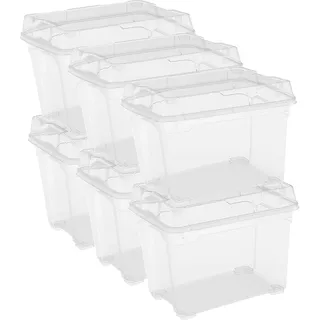 Keter Aufbewahrungsboxen aus Kunststoff mit Deckel, Jumbo-Box, S, transparent, ideal für Kleidung und als Aufbewahrungsbox, geeignet für Schränke, Garagen, 21 l, 37 x 26 x 31 cm, 6 Stück