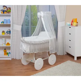 WALDIN Baby Stubenwagen-Set mit Ausstattung,XXL, Bollerwagen, komplett,weiß/weiß,Gestell/Räder weiß lackiert - Weiß
