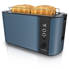 Arendo - Edelstahl Toaster Langschlitz 4 Scheiben - Defrost Funktion - wärmeisolierendes Gehäuse - mit integrierten Brötchenaufsatz - Krümelschublade - Display mit Restzeitanzeige - Admiral Blau