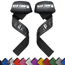 BEAR GRIP Straps - Premium Neopren-gepolsterte, doppelt genähte Heavy-Duty-Gewichthebegurte mit Gel-Griff, 100% Baumwolle, Extra lange Länge (Elite Komplett Schwarz)