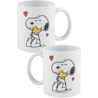 The Peanuts Snoopy Tasse - Hug Woodstock Kaffeetasse Becher Kaffeebecher aus Keramik Weiß 320 ml