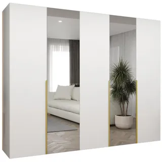 Abiks Möbel Drehtürenschrank 202/250/52 5-türig , Holz , Nachbildung , 9 Fächer , Rechteckig , 250x202x52 cm , Schlafzimmer, Kleiderschränke, Drehtürenschränke