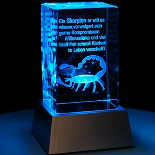 Kaltner Präsente Stimmungslicht - Das perfekte Geschenk: LED Kerze/Kristall Glasblock / 3D-Laser-Gravur Horoskop Sternzeichen Skorpion Astrologie