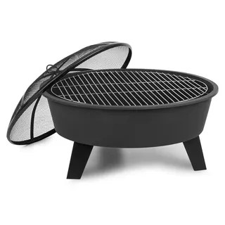 Blumfeldt 2-in-1 Feuerschale - Feuerschale für den Garten mit Edelstahl-Grillrost, Feuerschalen FireView Concept, Funkenschutz, Trageringe, Schürhaken & Grillrost, Stil: Nolana, schwarz