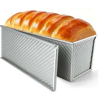 Toastbrot Backform Mit Deckel 1000g Teig Antihaft Kastenform Mit Deckel | Brotbackform Mit Deckel Silber Gewellt Kohlenstoffstahl Toastbrotform Mit Deckel 32x12x11cm zum Backen von Brot Kuchen Gebäck