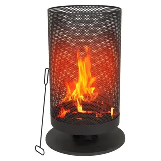 BBQ Collection Feuertonne mit Funkenschutz Feuerkorb 44,5 x 72,5 cm - Terassenofen mit Schürhaken - Feuerstelle Outdoor für Garten und Terrasse - Kohlenstoffstahl