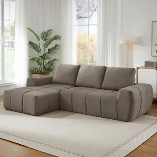 Komprimiertes Cord-Ecksofa in L-Form Modernes XXL-Modulsofa s Couch-Sofa ohne Montage für Wohnzimmer & Büro - Grau