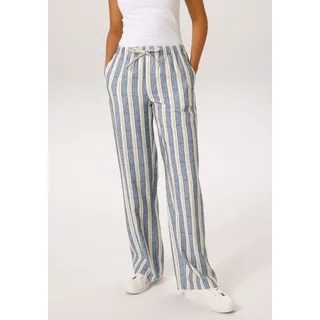 Schlupfhose ANISTON CASUAL, Damen, Gr. 38, N-Gr, blau (jeansblau, hellbeige), Web, Obermaterial: 80% Viskose, 20% Polyamid, gemustert, gestreift, lässig geschnitten lang, Hosen Schlupfhose, im trendigen Streifen-Dessin - NEUE KOLLEKTION