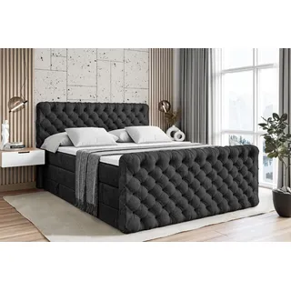 altdecor Boxspringbett mit Fußteil, 2 Matratzen und Topper, Fußteil,Polsterbett mit, Bettkasten, Bett mit Stauraum H3- und H4- Matratze, Doppelbett - BOXI8-Z KING - Schwarz Samt