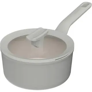 BergHOFF Leo Stielkasserolle, 18 cm, induktionsgeeignet, keramische Antihaftbeschichtung, Aluminium, mit Glasdeckel, graue Stieltopf, Cool-Touch-Griff - Grau