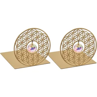 Moses Moses. Omm for You Buchstützen Kristall – dekoratives Buchständer Set aus Metall, mit Sonnenkristall und Blume des Lebens, Yoga-Deko im 2er Set, Gold