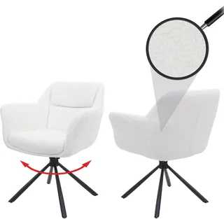 Mendler Esszimmerstuhl HWC-K33 Stoff bouclé-weiß 2er Set