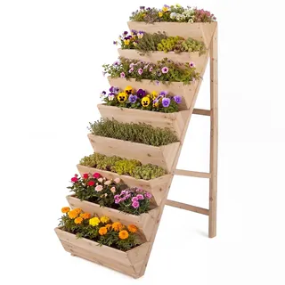 COSTWAY vertikales Hochbeet mit 8 Etagen, Blumenbeet aus Tannenholz, Vertikalbeet mit Pflanzkästen, Blumentreppe Gartenbeet Holz, Blumenkasten für Terrasse Balkon Garten (Natur)