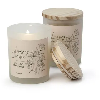 Mopec HI2 4er Pack Jasmin Kerzen im Glas Ø 5,5 x 8 cm und Deckel Holz