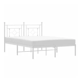 vidaXL Bettgestell mit Kopfteil Metall Weiß 140x200 cm - Weiß