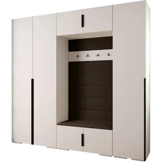 Abiks Möbel Garderoben-Set 236,7/250/47 , Weiß, Dunkelbraun, Schwarz , Holz , Nachbildung , 13 Fächer , 250x236.7x47 cm , Garderobe, Garderoben-Sets & Garderoben-Serien, Garderoben-Sets
