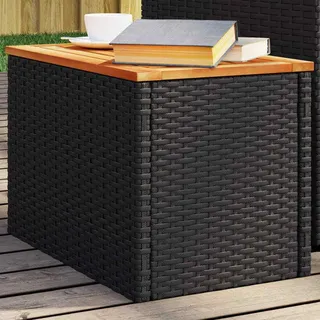 vidaXL Garten-Beistelltische 2 Stk Schwarz 55x34x37cm Poly Rattan Holz