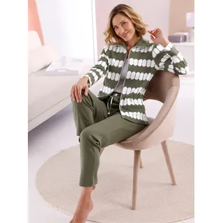 Hausanzug FEEL GOOD, Damen, Gr. 44/46, grün (khaki, ecru, bedruckt), 60% Baumwolle, 40% Polyester, Homewear-Sets Hausanzug