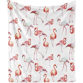 ABAKUHAUS Flamingo Weich Flanell Fleece Decke, Exotische Vögel Muster, Gemütlicher Plüsch für den Innen- und Außenbereich, 125 x 175 cm, Pale Pink Coral