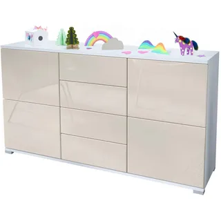 Vladon Sideboard Rova Creme Hochglanz , Holzwerkstoff , 138.5x75.5x35 cm , Kleinmöbel, Kommoden, Sideboards