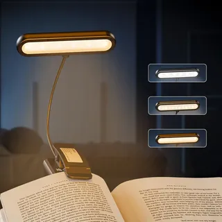 LQWELL® Nachttisch-Leselampe, wiederaufladbare USB-Leselampe, 3 Farbtemperaturen, 10 Helligkeitsstufen, stufenlos dimmbar, 360° flexibles Buchlicht für Kinder und Buchliebhaber (Schwarz, 1 Stück)