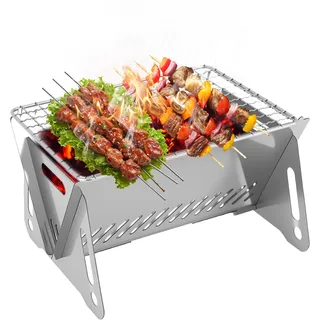 dellyy Klappgrill Edelstahl, Grill Portable, Mini Grill, Camping Grill, Reisegrill Geeignet für Außenbereich, Garten und andere Orte, Geeignet für 1–2 Personen