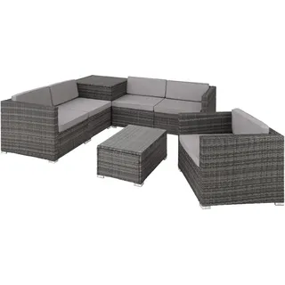 tectake Rattanlounge Pisa, inklusive großer Aufbewahrungsbox, grau , Grau , Kunststoff , Rechteckig , Gartenmöbel, Gartengarnituren, Gartenmöbel-Sets