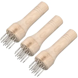 sourcing map Edelstahl Fleischklopfer Fleischhammer Nadel Nägel Küche Werkzeuge mit Holzern Handgriff für Zartes Fleisch Steak Fisch Huhn Weiß 3 Pack