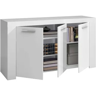 Habitdesign, modernes Sideboard mit 3 Türen – Buffet & Beistellschrank für Wohnzimmer oder Esszimmer in Artik weiß, viel Stauraum, Maße: 144 x 80 x 42 cm (B x H x T), Modell Ambit