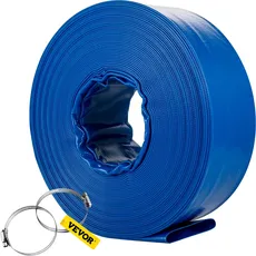 Bild Abflussschlauch, 2" x 105', PVC-Gewebe-Flachschlauch, robuster Rückspül-Ablaufschlauch mit Klemmen, wetterfest und platzsicher, ideal für Schwimmbad und Wassertransfer, blau