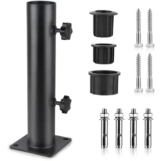 efuturetime Standrohr Sonnenschirm Ständer Halterung Verstellbarer mit 3 PVC Reduzierring(32/38/48mm), Sonnenschirmhalter Boden Hülse Sonnenschirm Einbetonieren mit 8 Stahlnägel, Schwarz