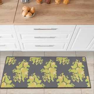Ottomanson Lemon-Kollektion Küchen-Teppichläufer mit Zitronen-Design, rutschfest, 50 cm x 150 cm, Grau Zitronen
