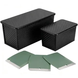 Cozary Brotbackform mit Deckel 2er Set, 33 cm & 12,7 cm Kastenform mit Deckel, Toastbrot Backform aus Carbonstahl mit Antihaftbeschichtung, Wellenrand-Design & Belüftungsboden, Backform– Schwarz