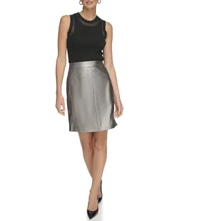 DKNY Women's Chevron Seam Metallic Skirt, Gunmetal, Size 8