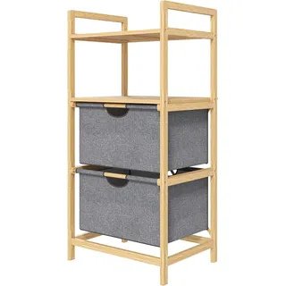 Wäschekorb 35,4 L Wäschesammler mit 2 Wäschekörben aus Stoff, offene Ablagen, Wäschebox mit Griff, für Badezimmer, Bambus, Natur - Grau