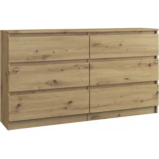 Roe Furniture | Kommode - 6 Schubladen - 140 cm - Artisan - Modernes Design - Hochglanzfronten - Sideboard - Braun