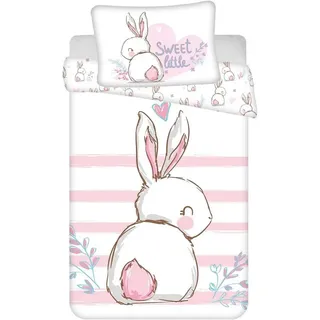 COFI 1453 Jerry Fabrics Baby Bettwäsche Bunny rosa mit Hase 100x135 cm - Kissenbezug 40x60 cm