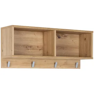 arthur berndt Wandregal Alessio 2 Fächer 4 Haken , Eiche Artisan , Holzwerkstoff , 78x32x20 cm , Blauer Engel, Hergestellt in Deutschland , Wohnzimmer, Regale, Wandregale
