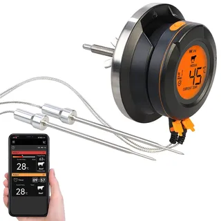 Rosenstein & Söhne Fleischthermometer: Smartes Digital-Grill-Thermometer, Umrüstset, 2 Sensoren, BT, App (Digitales Grillthermometer, Grill Deckelthermometer Digital, Grillabdeckung)