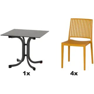 Siena Garden Urban Lights Gartenmöbel-Set Lane Stuhl/kl.Sola Tisch klappbar, gastro- und objekttauglich, wetterbeständig, Stühle stapelbar, Gartenmöbel, Gartenmöbel-Sets