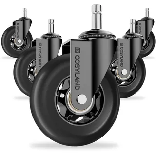 COSYLAND Bürostuhl Rollen 11mm x 22 mm - 5er Set Rollen für Bürostühle - Super Leise und Weiche für Hartböden, Parkett, Teppich, Laminat, Keine Bodenschutzmatte Nötig, Einfarbig Schwarz