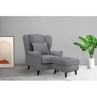 Home affaire Sessel »Ohrensessel CHISTELLE, wahlweise mit Polsterhocker« mit Wellenunterfederung, Maße: B/T/H: 81/87/99 cm, grau