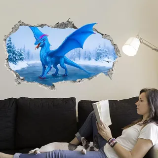SUPERDANT Wandtattoo 3D Drache Aus Eis Und Schnee Wandsticker Drache Wandaufkleber Wände Vinyl Wandsticker Für Schlafzimmer Wohnzimmer Spielzimmer Jungenzimmer Dekoration Geschenke